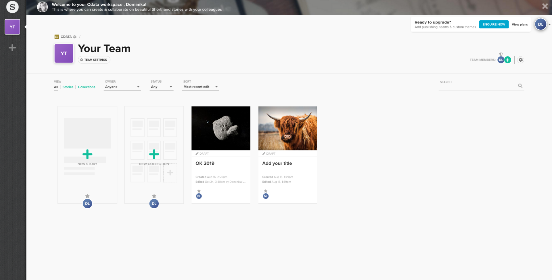 Shorthand's dashboard